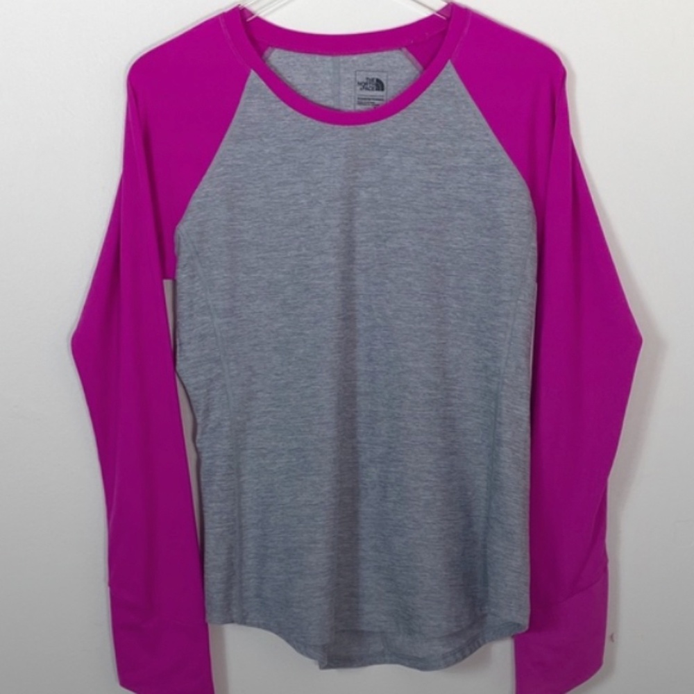 THE NORTH FACE Long Sleeve Tee Shirt Gray/Pink Medium